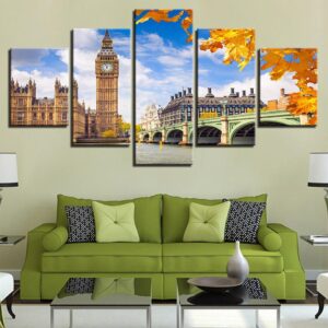 Elizabeth Tower Big Ben - Nature 5 Panel Canvas Art Wall Decor