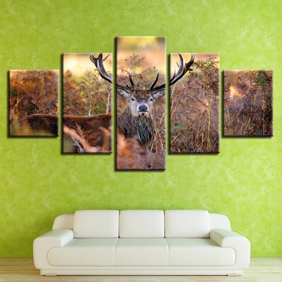 Elk Animal Sunset Scenery - Animal 5 Panel Canvas Art Wall Decor Elk Animal Sunset Scenery - Animal 5 Panel Canvas Art Wall Decor