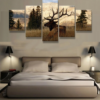 Elk In The Wood - Animal 5 Panel Canvas Art Wall Decor