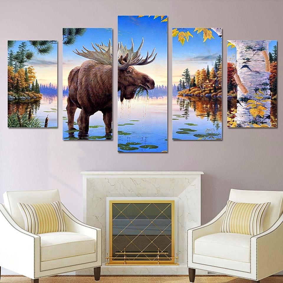 Elk King - Animal 5 Panel Canvas Art Wall Decor Elk King - Animal 5 Panel Canvas Art Wall Decor