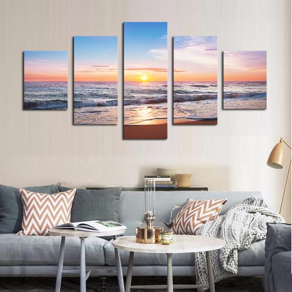 Enjoying Sunset Or Sunrise On The Tropical Beach - Nature 5 Panel Canvas Art Wall Decor Enjoying Sunset Or Sunrise On The Tropical Beach - Nature 5 Panel Canvas Art Wall Decor