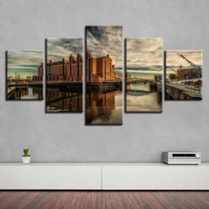 European Building Bridge Natural - Nature 5 Panel Canvas Art Wall Decor
