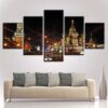 European Building Night Scenery - Nature 5 Panel Canvas Art Wall Decor