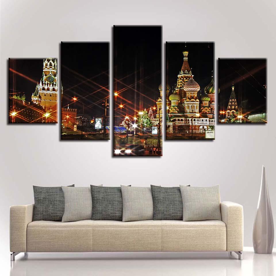 European Building Night Scenery - Nature 5 Panel Canvas Art Wall Decor European Building Night Scenery - Nature 5 Panel Canvas Art Wall Decor
