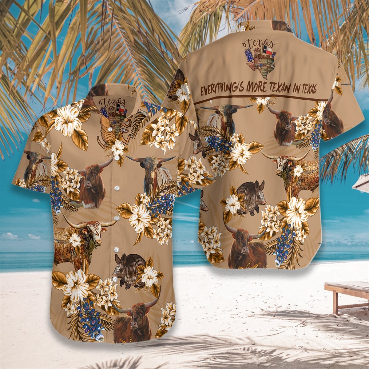 Everything More Texan In Texas Armadillo And Longhorn Texas Hawaiian Shirt Everything More Texan In Texas Armadillo And Longhorn Texas Hawaiian Shirt