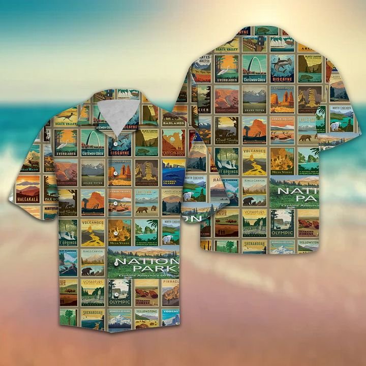 Explore 60 National Parks Hawaiian Shirt Summer Button Up Explore 60 National Parks Hawaiian Shirt Summer Button Up