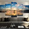 Extreme Sports Surfers Sunset - Sport 5 Panel Canvas Art Wall Decor