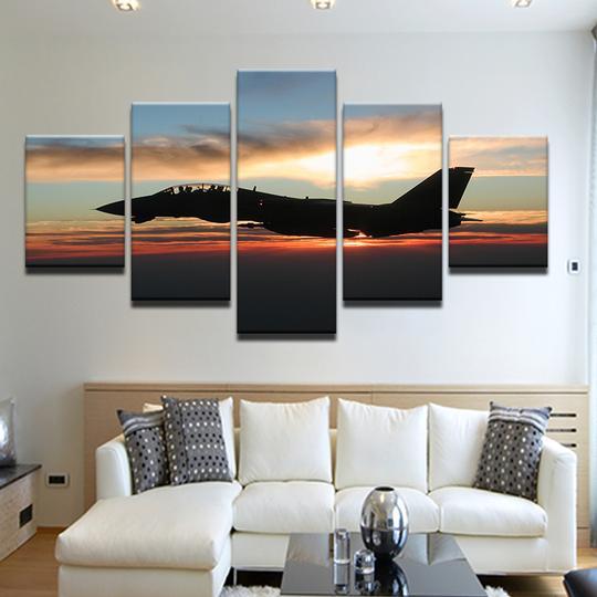 F 14 Tomcat Sunrise Silhouette - Aircraft 5 Panel Canvas Art Wall Decor F 14 Tomcat Sunrise Silhouette - Aircraft 5 Panel Canvas Art Wall Decor