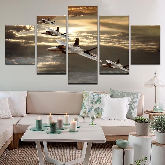 F-22 Raptor Fighter Jets - Aircraft 5 Panel Canvas Art Wall Decor F-22 Raptor Fighter Jets - Aircraft 5 Panel Canvas Art Wall Decor