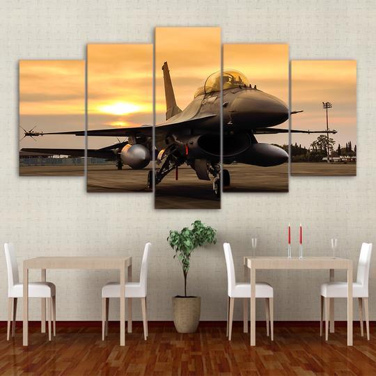F16 On The Tarmac - Aircraft 5 Panel Canvas Art Wall Decor F16 On The Tarmac - Aircraft 5 Panel Canvas Art Wall Decor