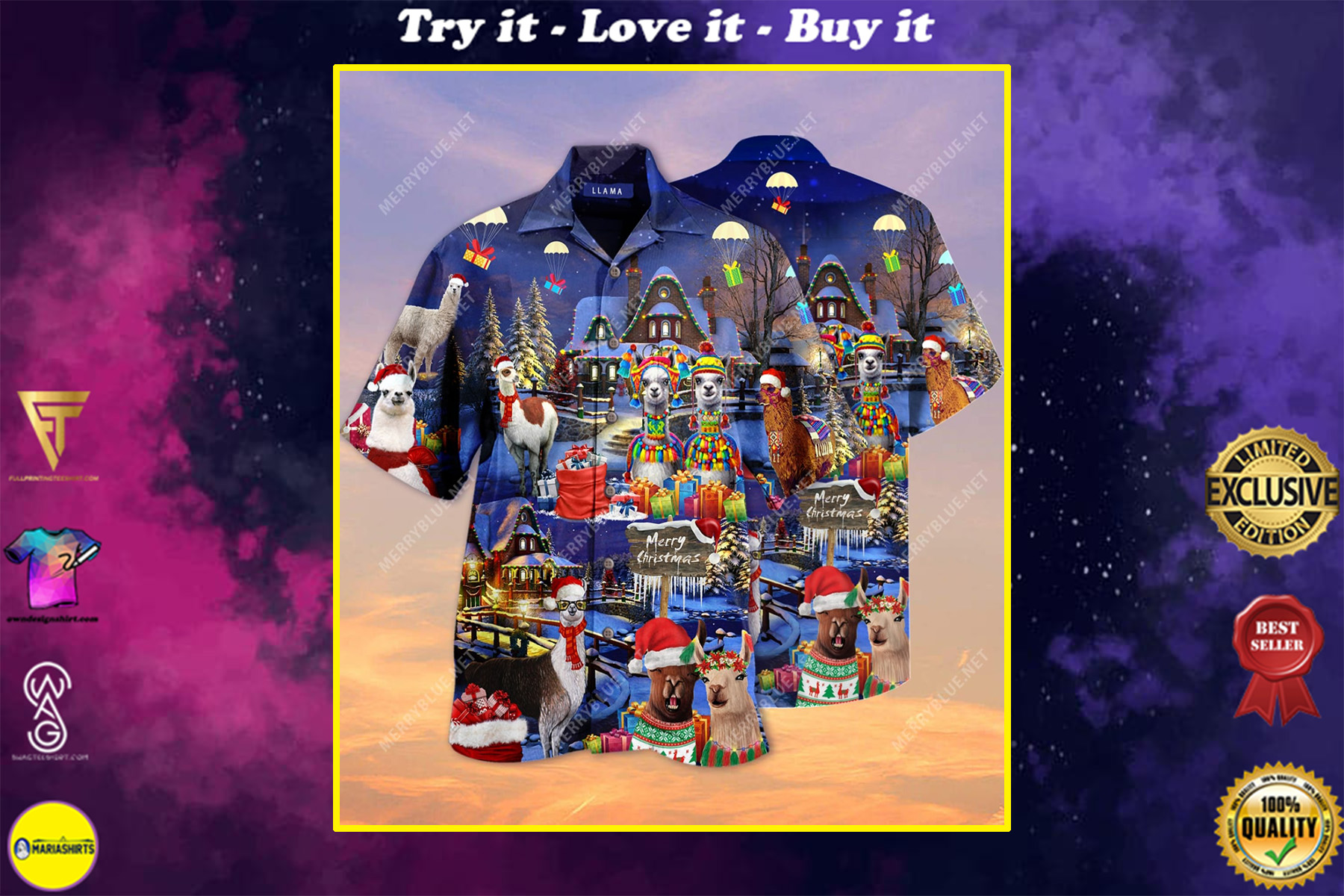 Fa La La Llama And Merry Christmas Full Printing Hawaiian Shirt Fa La La Llama And Merry Christmas Full Printing Hawaiian Shirt
