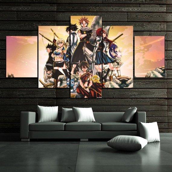 Fairy Tail Japanese - Anime 5 Panel Canvas Art Wall Decor Fairy Tail Japanese - Anime 5 Panel Canvas Art Wall Decor