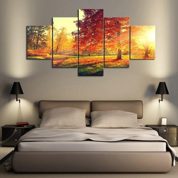 Fall Leaves Walk - Nature 5 Panel Canvas Art Wall Decor Fall Leaves Walk - Nature 5 Panel Canvas Art Wall Decor
