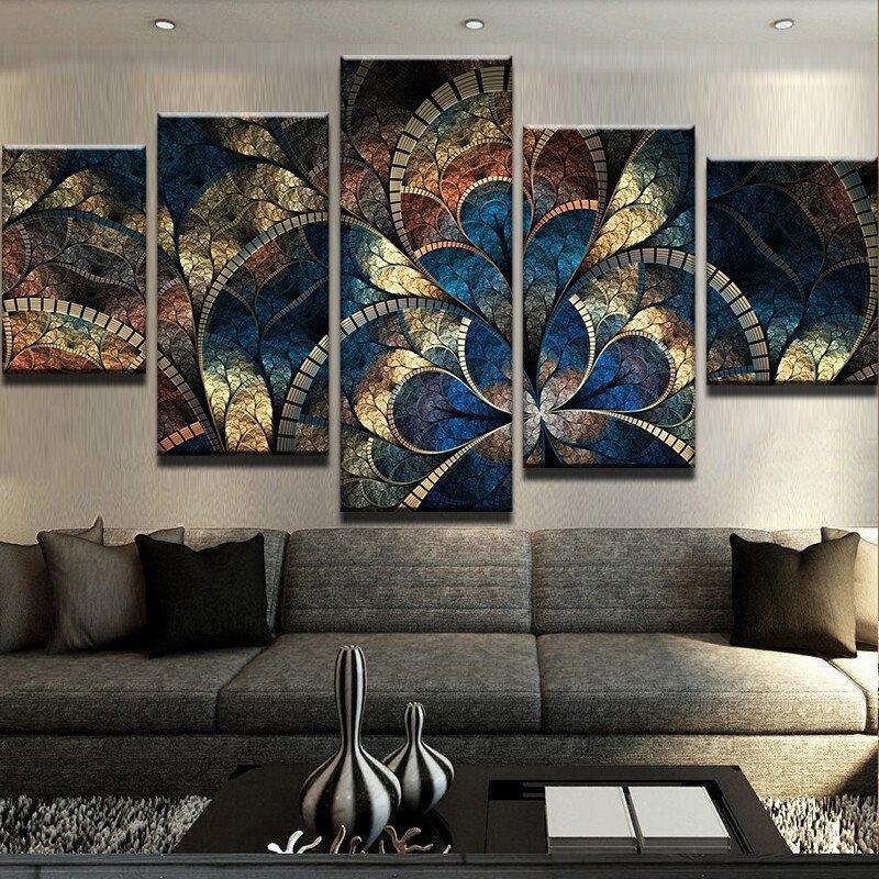 Fantasy Flowers 1 - Abstract 5 Panel Canvas Art Wall Decor Fantasy Flowers 1 - Abstract 5 Panel Canvas Art Wall Decor