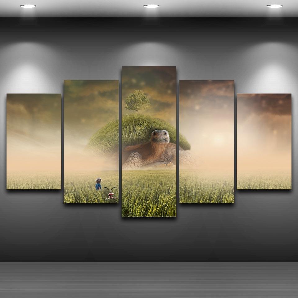 Fantasy Turtle A Island On ItS Back Full - Nature 5 Panel Canvas Art Wall Decor Fantasy Turtle A Island On ItS Back Full - Nature 5 Panel Canvas Art Wall Decor