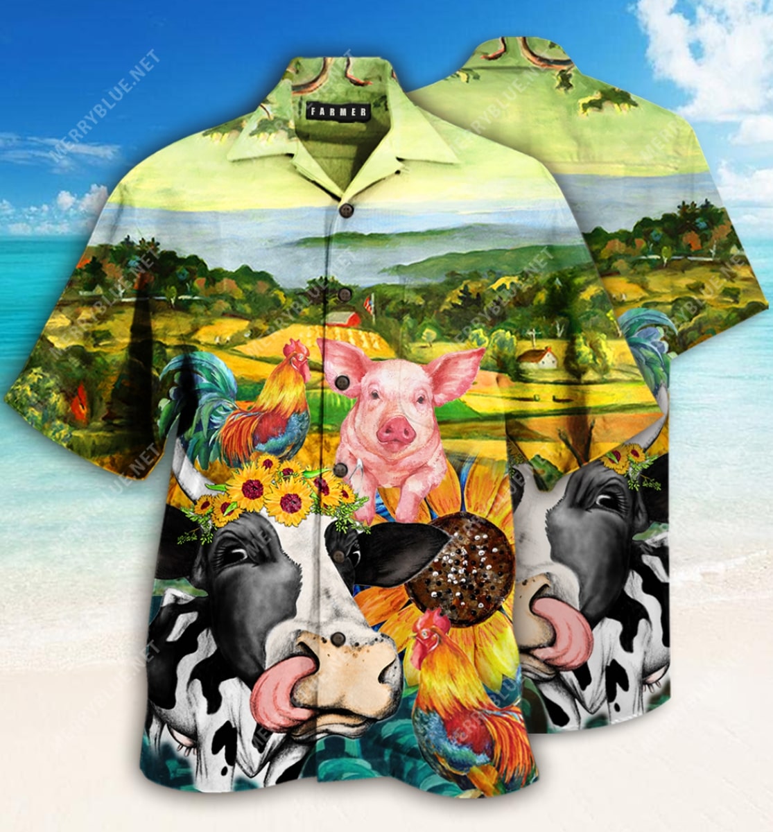 Farmer Animals All Over Printed Hawaiian Shirt Farmer Animals All Over Printed Hawaiian Shirt