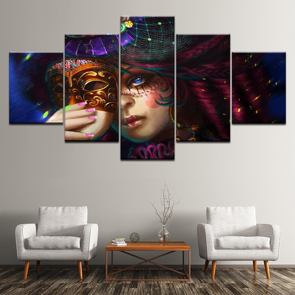Fashion Girl Mask Nordic - Abstract 5 Panel Canvas Art Wall Decor Fashion Girl Mask Nordic - Abstract 5 Panel Canvas Art Wall Decor