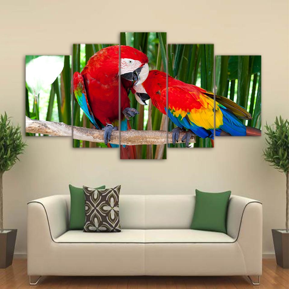 Feather Colorful Birds - Animal 5 Panel Canvas Art Wall Decor Feather Colorful Birds - Animal 5 Panel Canvas Art Wall Decor