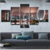 Ferris Wheel City Night - Nature 5 Panel Canvas Art Wall Decor