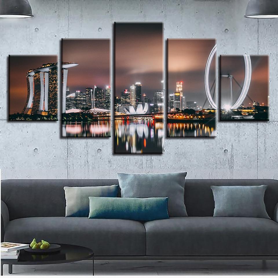 Ferris Wheel City Night - Nature 5 Panel Canvas Art Wall Decor Ferris Wheel City Night - Nature 5 Panel Canvas Art Wall Decor