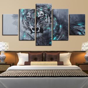 Fierce Tiger 01 - Animal 5 Panel Canvas Art Wall Decor