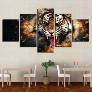 Fierce Tiger - Animal 5 Panel Canvas Art Wall Decor