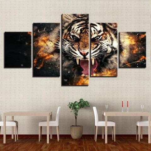Fierce Tiger - Animal 5 Panel Canvas Art Wall Decor Fierce Tiger - Animal 5 Panel Canvas Art Wall Decor