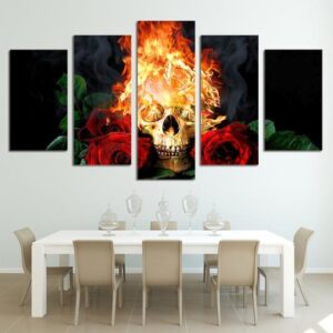 Fiery Skull Roses - Movie 5 Panel Canvas Art Wall Decor