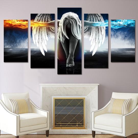 Fire And Ice Angel - Cartoon 5 Panel Canvas Art Wall Decor Fire And Ice Angel - Cartoon 5 Panel Canvas Art Wall Decor