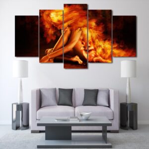 Fire Fox Girl - Abstract 5 Panel Canvas Art Wall Decor