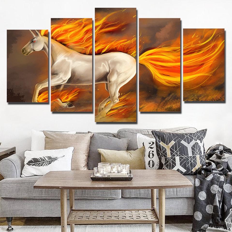 Fire Horse Animals - Abstract Animal 5 Panel Canvas Art Wall Decor Fire Horse Animals - Abstract Animal 5 Panel Canvas Art Wall Decor