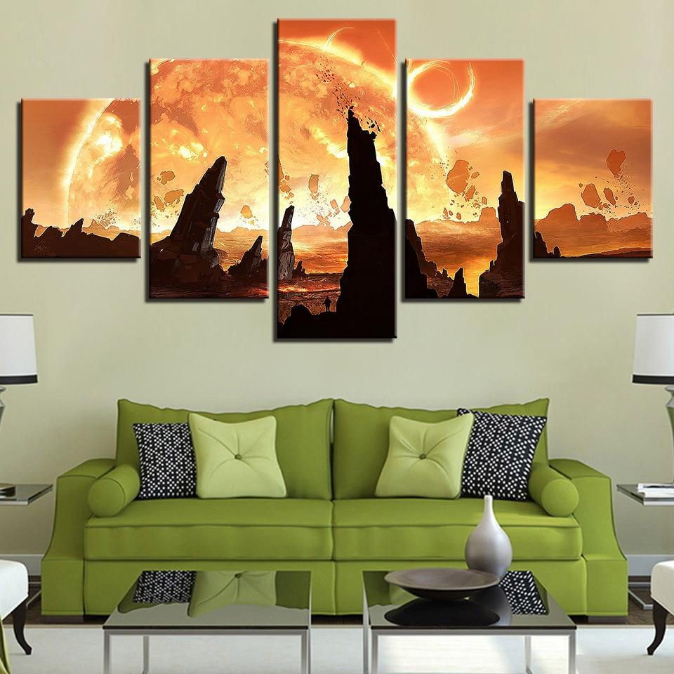 Fire Planets - Space 5 Panel Canvas Art Wall Decor Fire Planets - Space 5 Panel Canvas Art Wall Decor