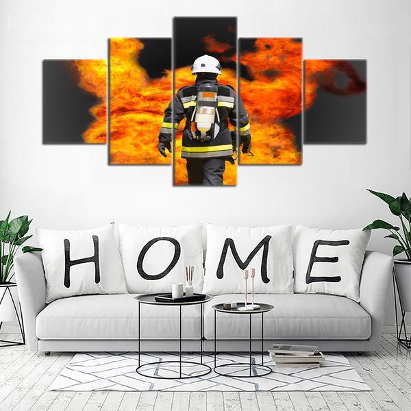 Fire Rescue Wall Art Firefighter Fireman Flames - Career 5 Panel Canvas Art Wall Decor Fire Rescue Wall Art Firefighter Fireman Flames - Career 5 Panel Canvas Art Wall Decor