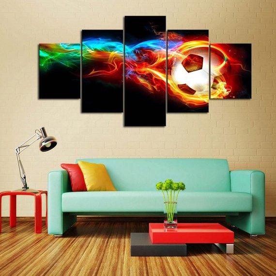 Fire Soccer Ball - Sport 5 Panel Canvas Art Wall Decor Fire Soccer Ball - Sport 5 Panel Canvas Art Wall Decor
