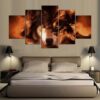 Fire Wolf 02 - Animal 5 Panel Canvas Art Wall Decor