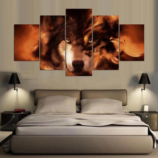 Fire Wolf 02 - Animal 5 Panel Canvas Art Wall Decor Fire Wolf 02 - Animal 5 Panel Canvas Art Wall Decor