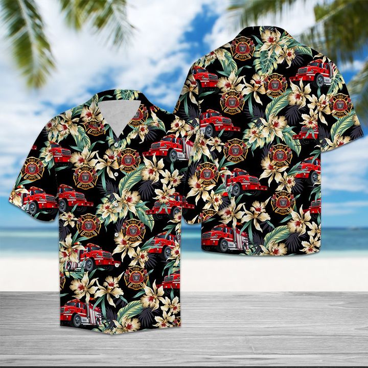 Firefighter Floral Vintage Hawaiian Shirt Summer Button Up Firefighter Floral Vintage Hawaiian Shirt Summer Button Up