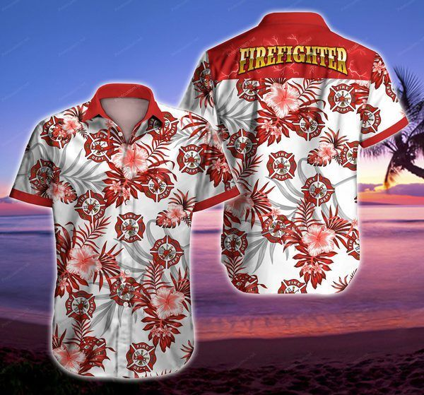 Firefighter Hawaiian Shirt Summer Button Up Firefighter Hawaiian Shirt Summer Button Up