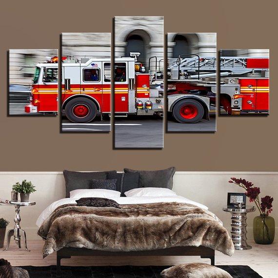 Firetruck - Automative 5 Panel Canvas Art Wall Decor Firetruck - Automative 5 Panel Canvas Art Wall Decor