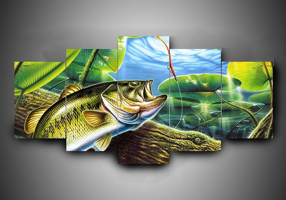 Fishing 2 - Fishing 5 Panel Canvas Art Wall Decor Fishing 2 - Fishing 5 Panel Canvas Art Wall Decor