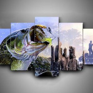 Fishing 3 - Fishing 5 Panel Canvas Art Wall Decor