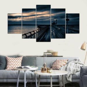 Fishing Pier At Dusk - Fishing 5 Panel Canvas Art Wall Decor