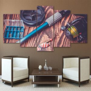 Fishing Rod Tools 1 - Fishing 5 Panel Canvas Art Wall Decor