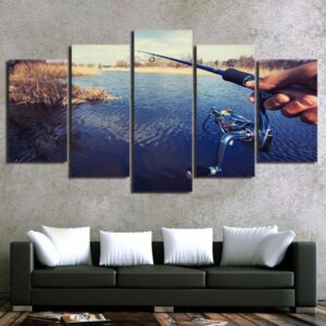 Fishing Rod Vintage 1 - Fishing 5 Panel Canvas Art Wall Decor