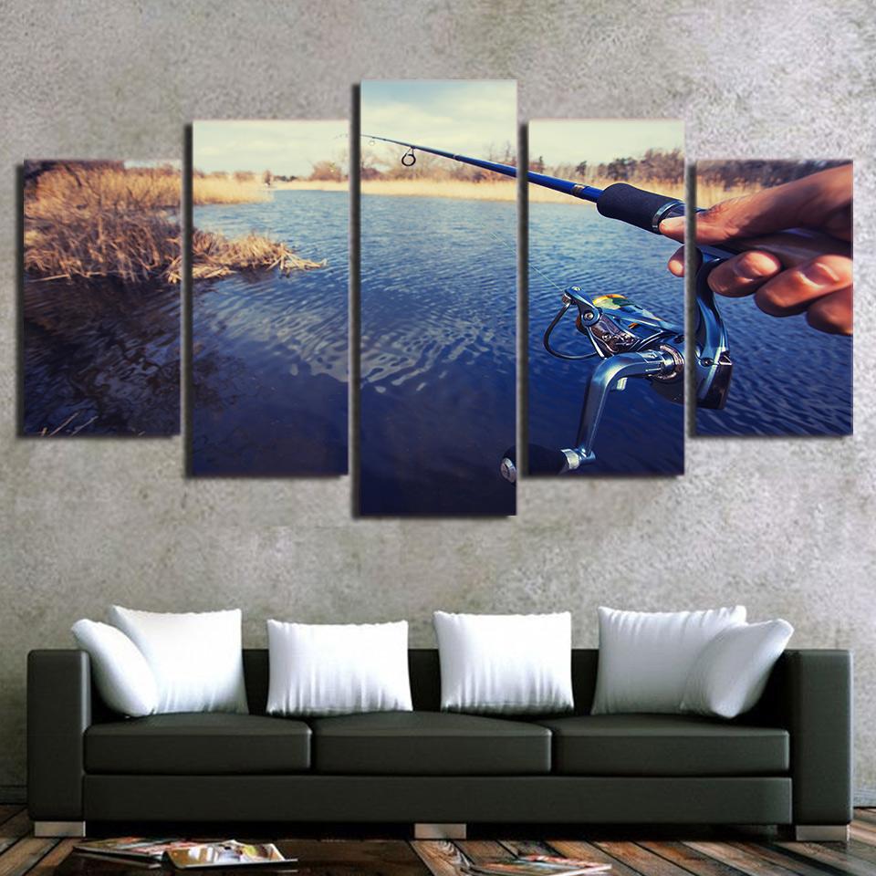 Fishing Rod Vintage 1 - Fishing 5 Panel Canvas Art Wall Decor Fishing Rod Vintage 1 - Fishing 5 Panel Canvas Art Wall Decor