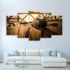 Fishing Spinning Baitcasting Rod And Reel On The Dock - Fishing 5 Panel Canvas Art Wall Decor