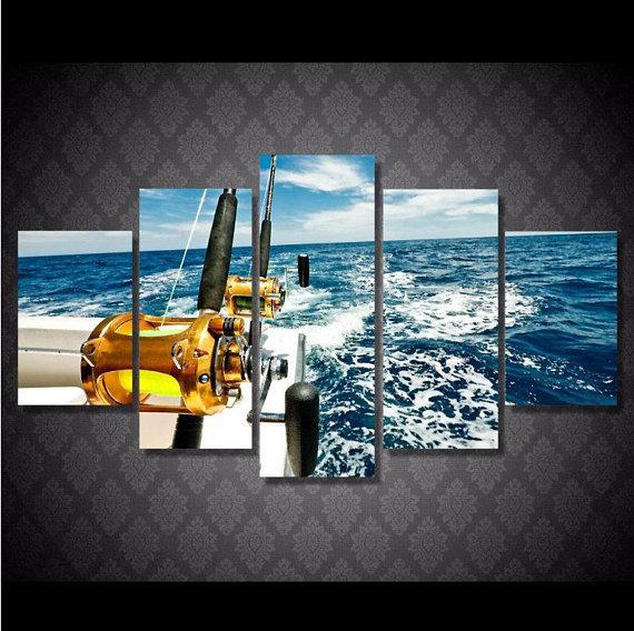 Fishing Time Ocean - Fishing 5 Panel Canvas Art Wall Decor Fishing Time Ocean - Fishing 5 Panel Canvas Art Wall Decor