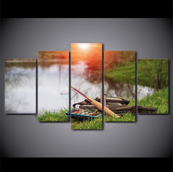 Fishing Tools The Lake - Fishing 5 Panel Canvas Art Wall Decor Fishing Tools The Lake - Fishing 5 Panel Canvas Art Wall Decor