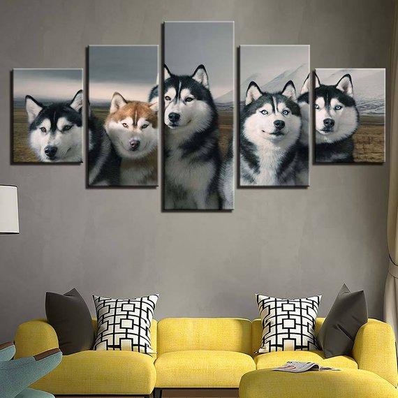 Five Wolf - Animal 5 Panel Canvas Art Wall Decor Five Wolf - Animal 5 Panel Canvas Art Wall Decor