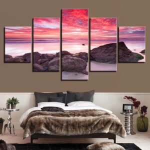 Flame Sunset Glow Beach - Space 5 Panel Canvas Art Wall Decor